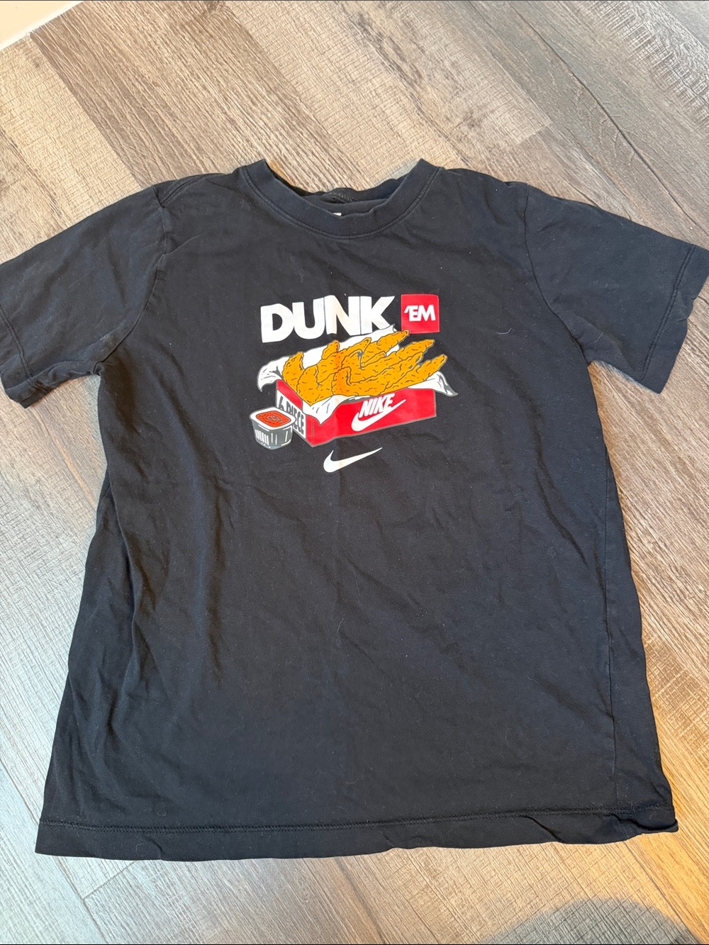 Nike Black Kids 'Dunk 'Em' Graphic Tee with Yellow Fry Design